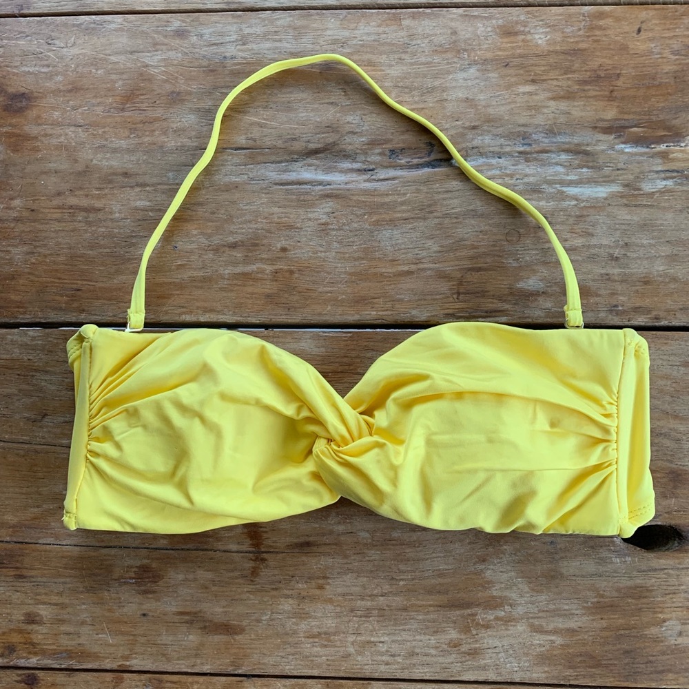 Yellow bandeau / halter twist knot bikini top
